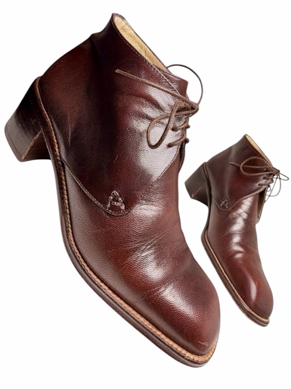 Audley Brown Leather Lace Up Ankle Boots Square Toe EU 36.5